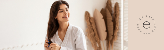 Mujer que cuida su cabello con productos de la marca kerastase, olaplex y redken